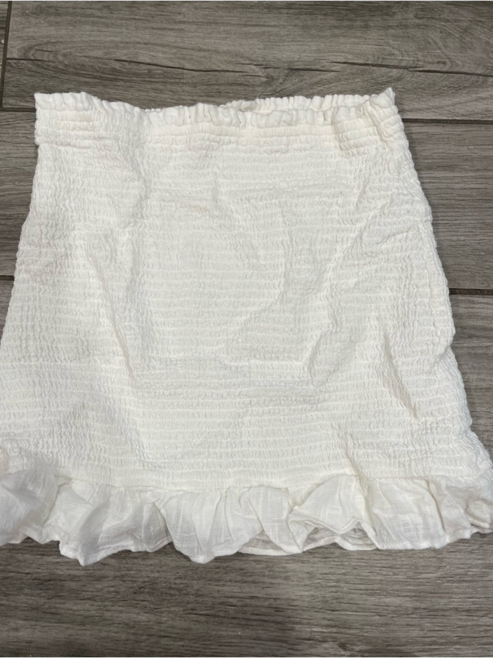 Abercrombie & Fitch White Smocked Mini Skirt with Ruffle Hem